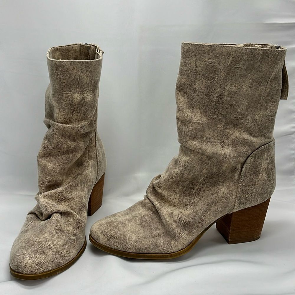 Tan Mid Calf Faux Snake Slouch Very G Heeled Boots